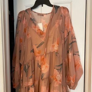Peach sheer floral dress- new with tags